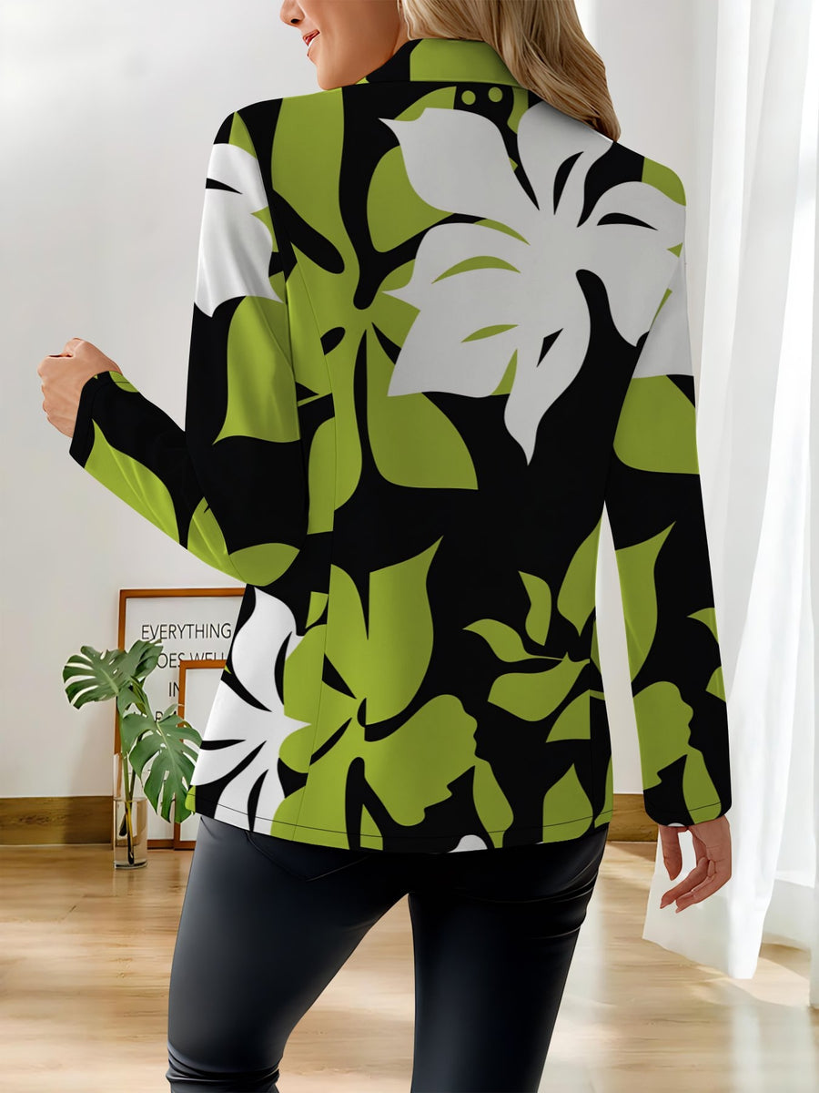 This Stylish And Elegant Women'S Blazer Is Designed Specifically for Spring And Autumn Seasons. As a Versatile Lapel Jacket, It Is Suitable for a Wide Range of Occasions, Offering a Look That Is Both Creative And Highly Fashionable - Green On Black