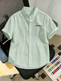 Men'S Striped Shirt Easy Print, Breathable Striped Summer Shirt, Stand-Up Collar Design Suitable for Beach Outings And Daily Casual, Beach Shirt, Outdoor Leisure, Soft Texture, Vacation Wear - Light Green