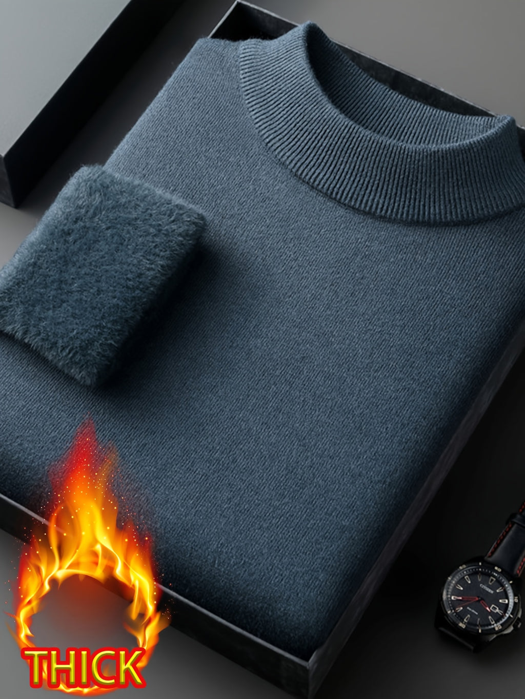 Men's Half-Turtleneck -Lined Thickened Warm Sweater, Featuring a Classic Half-turtleneck Design That Fits Snugly Around the Neck for Wind Protection and Warmth. Solid Color, Simple and Versatile, Suitable for Both Commuting and Daily Wear - Night Orchid