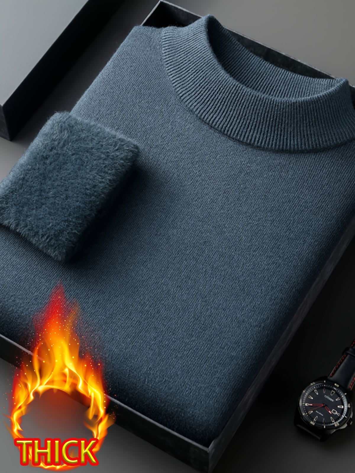 Men's Half-Turtleneck -Lined Thickened Warm Sweater, Featuring a Classic Half-turtleneck Design That Fits Snugly Around the Neck for Wind Protection and Warmth. Solid Color, Simple and Versatile, Suitable for Both Commuting and Daily Wear - Night Orchid