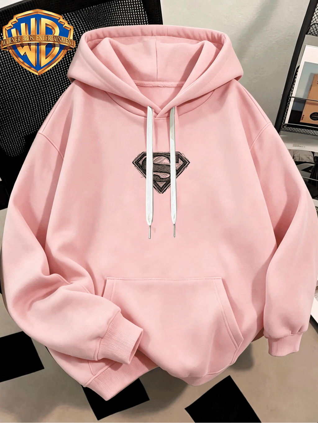 [Authorized by Warner Genuine] Fashion Hip Hop Print Fashion Brand Fashion Casual Versatile Sports Drawstring Pocket Hooded Men's Sweater, Men's Autumn and Winter Cute Casual Style, Sports Style Fashion Loose Hoodie, Daily Casual Wear. - Pink Color
