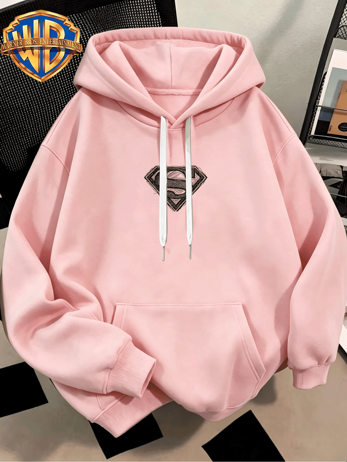 [Authorized by Warner Genuine] Fashion Hip Hop Print Fashion Brand Fashion Casual Versatile Sports Drawstring Pocket Hooded Men's Sweater, Men's Autumn and Winter Cute Casual Style, Sports Style Fashion Loose Hoodie, Daily Casual Wear. - Pink Color