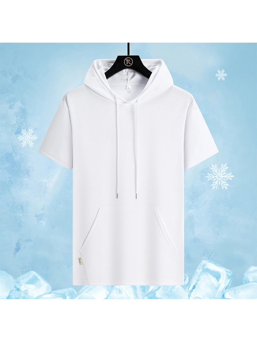 T-shirt, Cool and Breathable for Summer, New Hooded Short-sleeve Men's Sports T-shirt, Fashionable Trendy Brand, Loose and Breathable, Casual Sports Wear - White