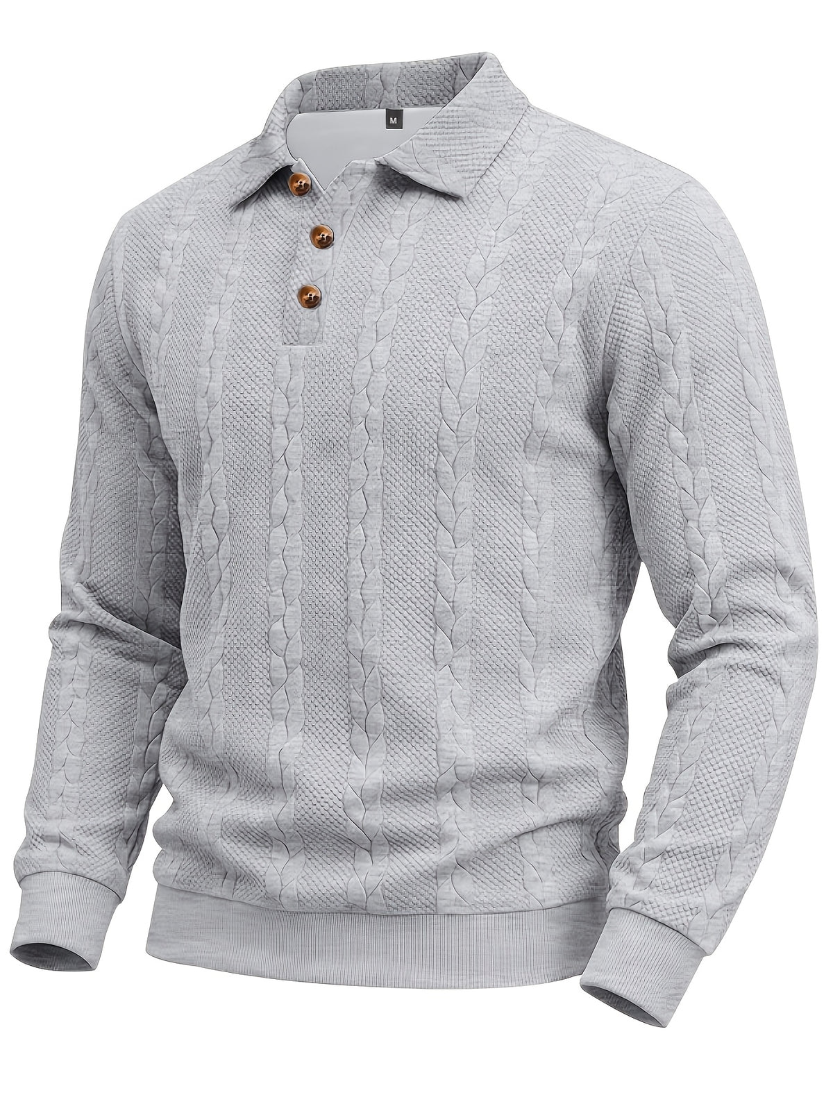 1pc Autumn Men'S Long Sleeve Plaid POLO Shirt Solid Stripe Retro Style Outdoor Sports Casual Pullover Top - Grey