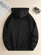 Men's Fashionable Hoodie, Loose-fit Casual Top with "X" Letter Print, Long-sleeve Sweatshirt Featuring a Kangaroo Pocket, Made of Casual Polyester Knit Fabric, Machine Washable, Suitable for Outdoor Casual Wear - Black