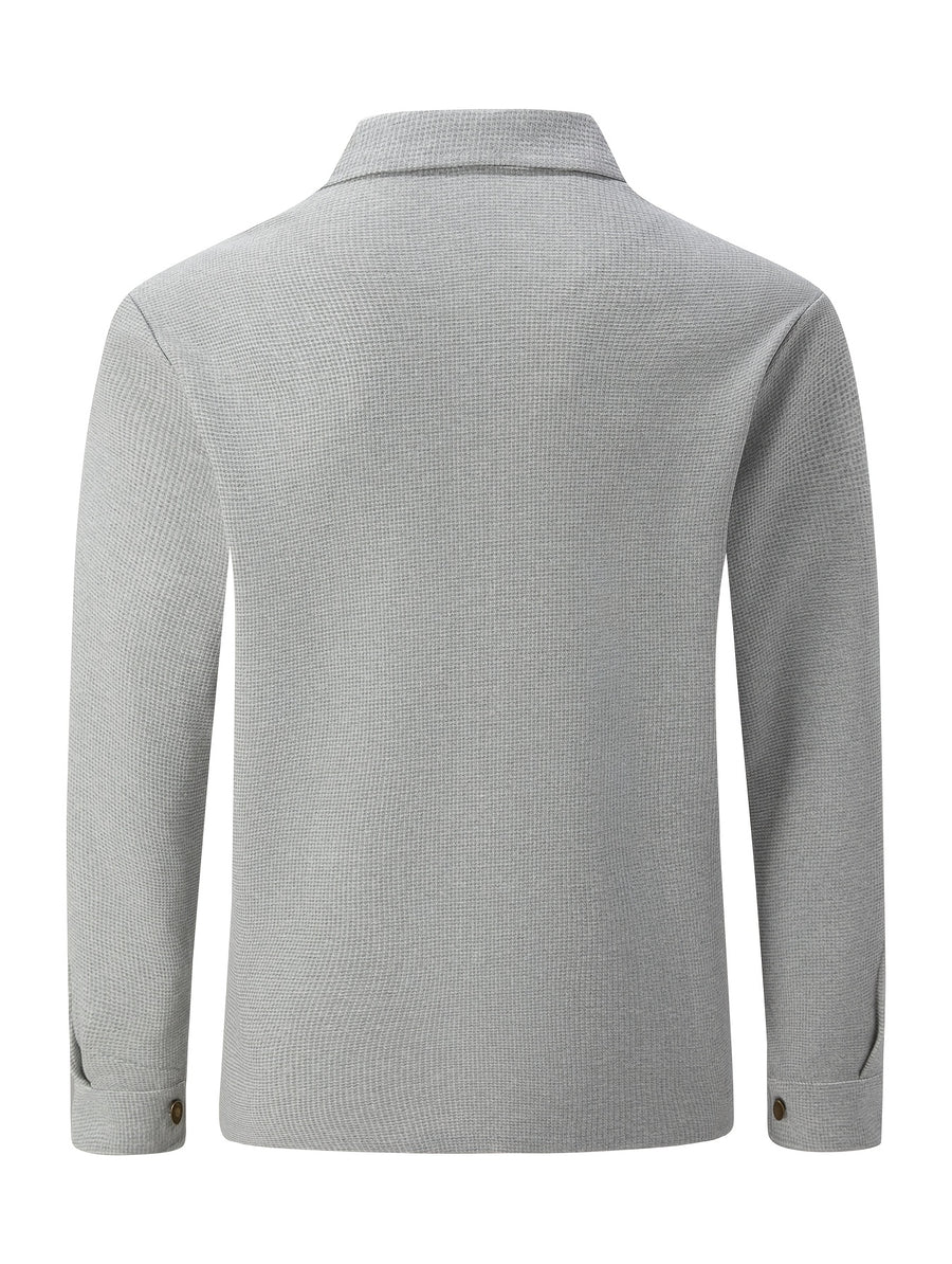 Men'S New Fall Winter Waffle Knit Shirt Jacket with Lapel, Multi-Pocket Button-Front Cargo Jacket - Grey