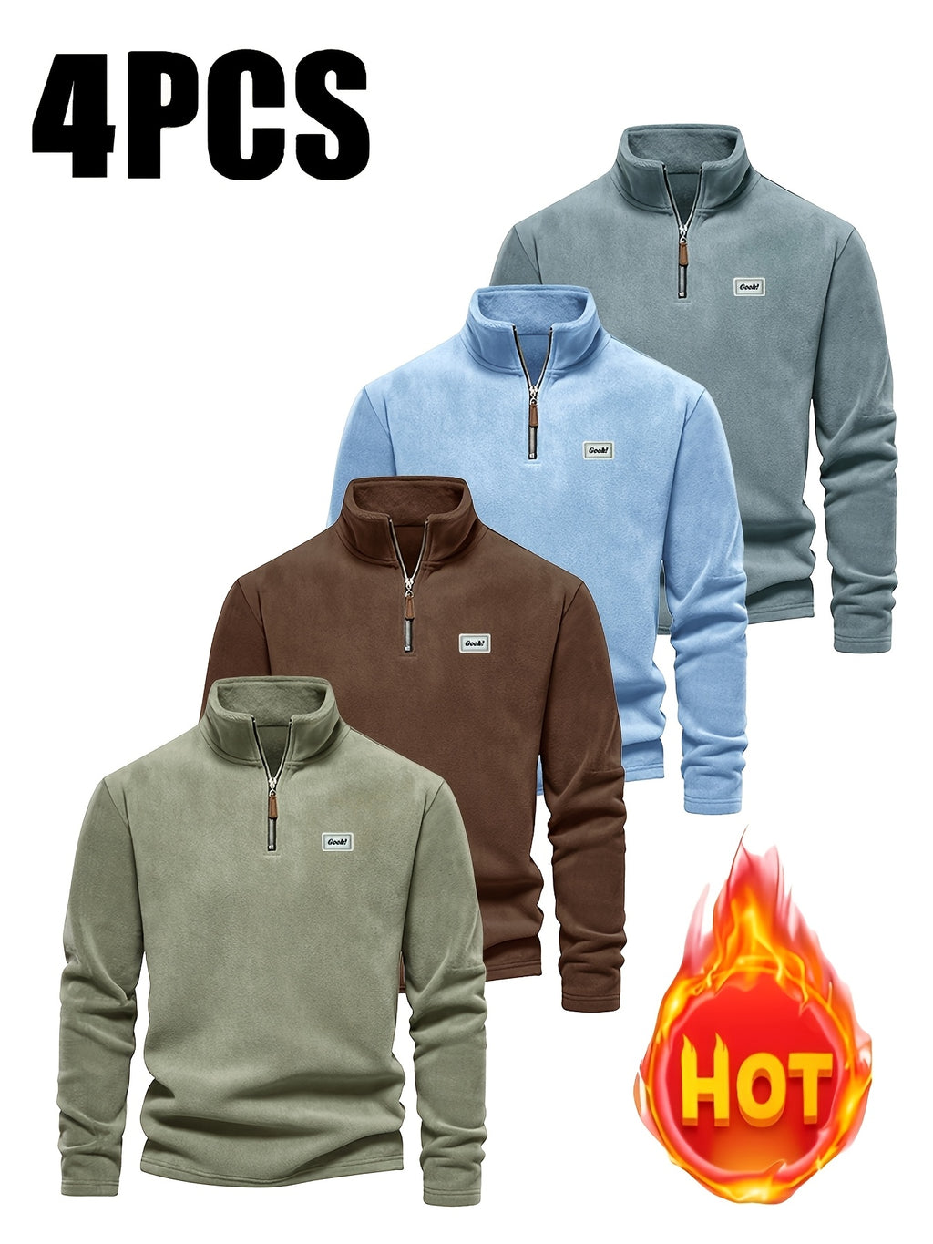 4pcs Men'S Casual Henley Shirts | Soft And Comfortable, Fashionable And Versatile, Crew Neck, Solid Color, Perfect For Fall/Winter - Mint Green + Red Brown + Gray Blue + Sky Blue
