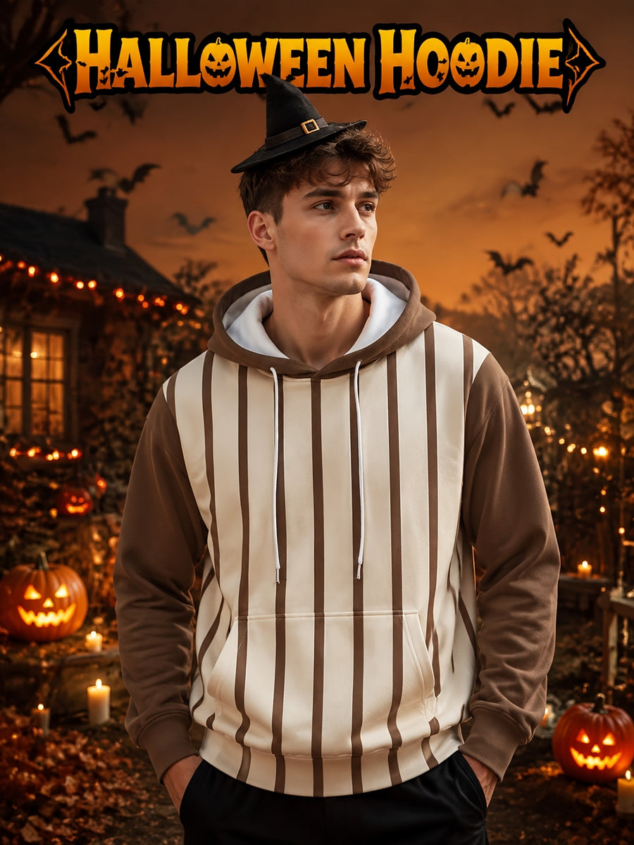 Men's Digital Printing Hoodie Striped Spliced Long Sleeve Sport Casual Jacket for Autumn Winter Outdoor Running - Mixed colors