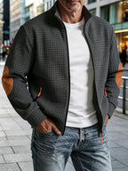 [Pearson OBM] Autumn Winter Men'S Thick Plaid Sports Jacket, Fashionable Checkered Textured Fabric Coat, Comfortable for Daily Outings, Outdoor Activities, Travel, And Vacation, Lightweight Regular Fit, Suitable for Beach, Hiking, Evening Wear - Grey