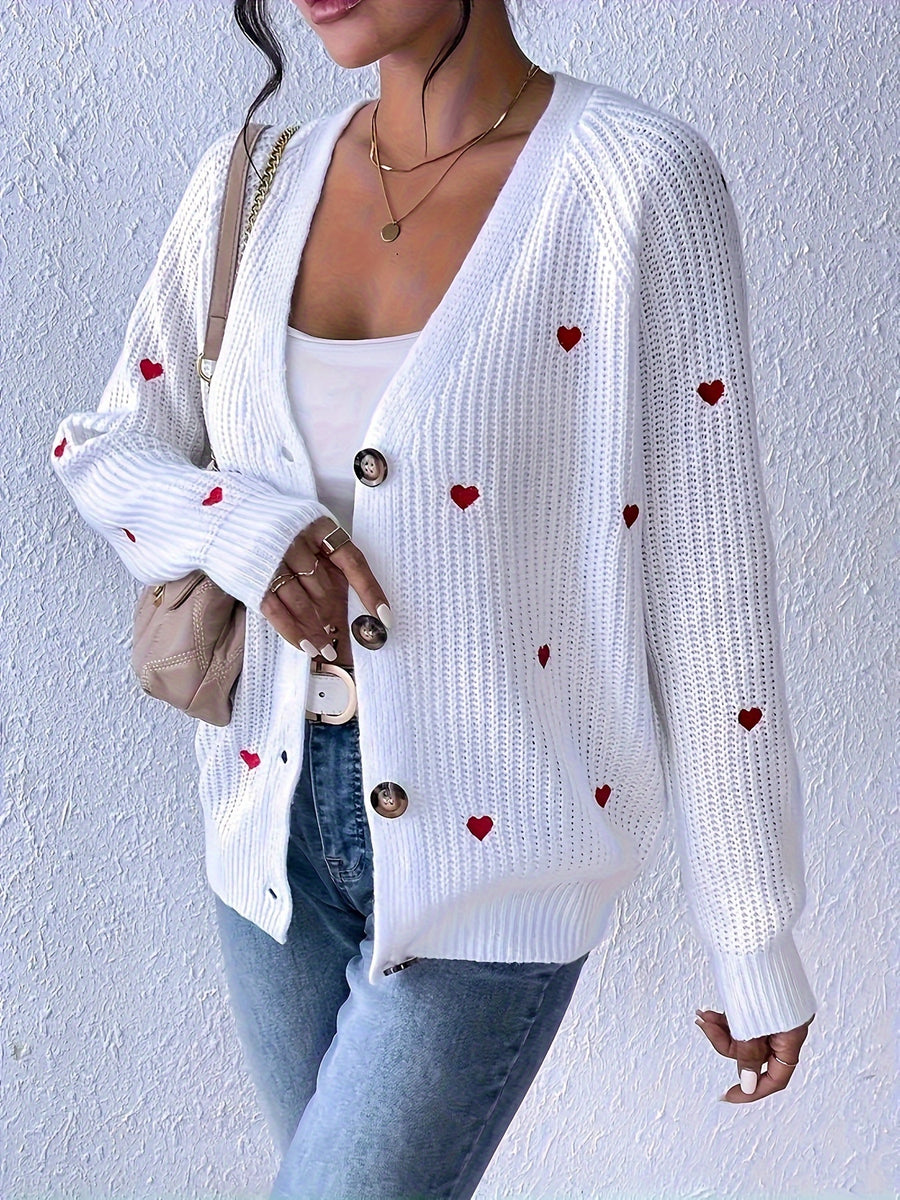 LUNE Women'S Heart Embroidered Cardigan - White