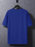 Summer New Men'S Regular Fit Short Sleeve T-Shirt with Chest Brown Small Label Text Print Easy Comfortable Casual Outing Commute All-Match Round Neck Top - Blue