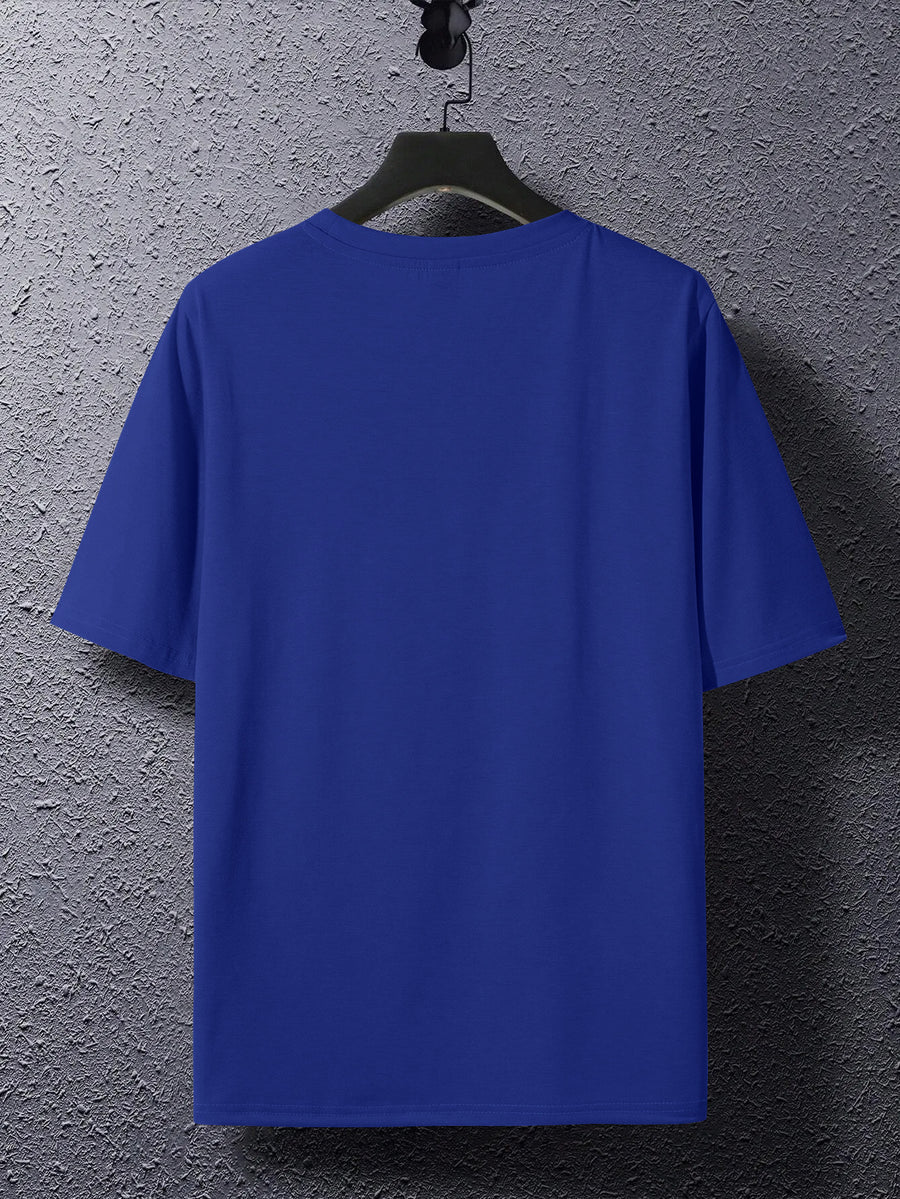 Summer New Men'S Regular Fit Short Sleeve T-Shirt with Chest Brown Small Label Text Print Easy Comfortable Casual Outing Commute All-Match Round Neck Top - Blue