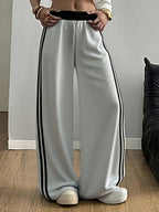 Women'S Y2K Wide-Leg Pants, with Black Side Stripes And Color-Blocking Design Trousers, Machine Washable Wide-Leg Pants, Suitable for Office And Multiple Occasions - Light Grey