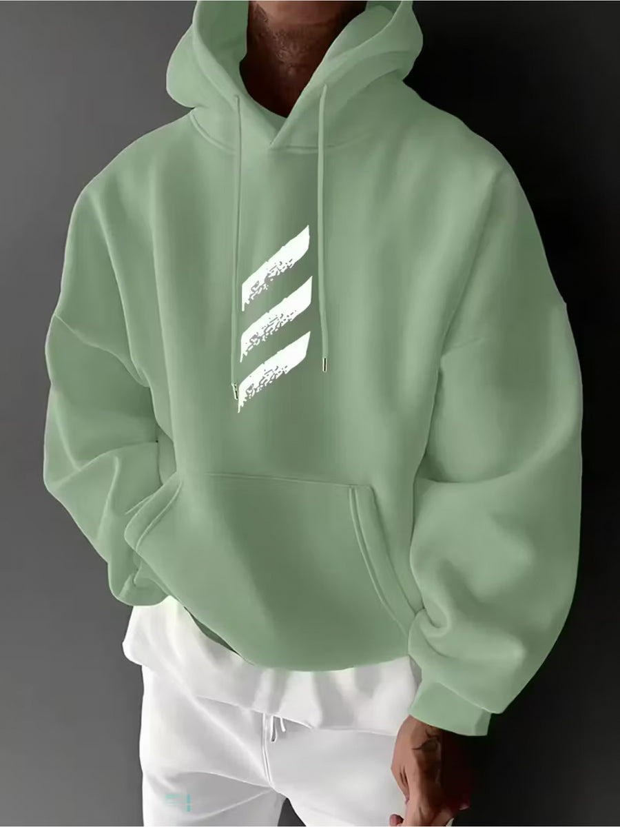 RBWY Unisex Autumn/Winter New Arrival, Fashionable and Trendy -Lined Hooded Couple's Sweatshirt, Casual Drawstring Hoodie, Long Sleeve Hooded Heat-Transfer Print Japanese Sweatshirt, Trendy Letter Print - Pea Green Color