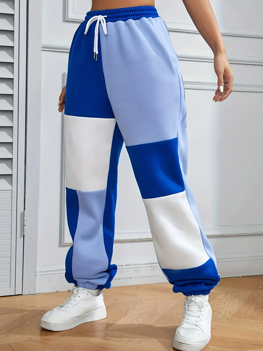 Plus Size, August 26th -developed Plus-size Color-blocked Wide-leg Pocket Casual Jogger Pants - Blue