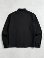 Men's Long-Sleeve Solid Color Zipper Shirt with Dual Pockets, Simple and Trendy Fashionable Casual Shirt - Black