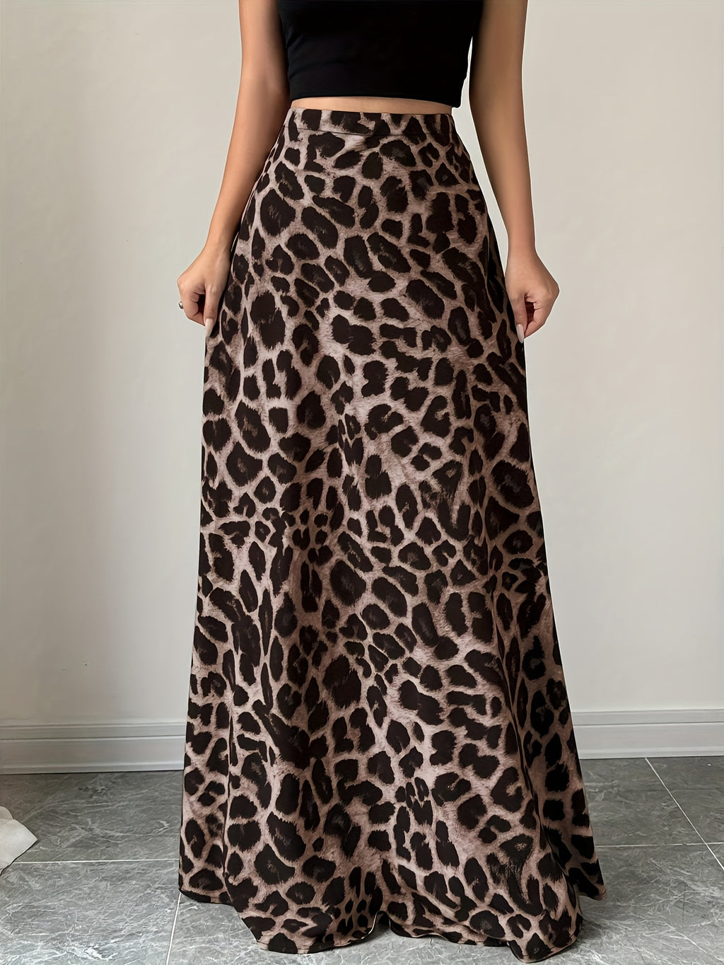 Leopard Print Midi Skirt - Elegant A-Line Party And Formal Dress, Non-Stretch Fabric Suitable for Everyday And Special Occasions - 4 Seasons Fashion, Cute Dress, Versatile Item, Slim Fit, High-Quality Material, Work Attire - Mixed colors