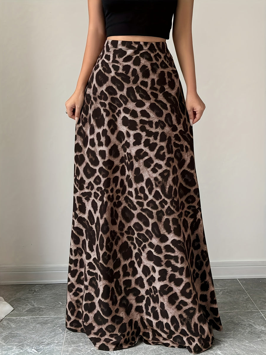 Leopard Print Midi Skirt - Elegant A-Line Party And Formal Dress, Non-Stretch Fabric Suitable for Everyday And Special Occasions - 4 Seasons Fashion, Cute Dress, Versatile Item, Slim Fit, High-Quality Material, Work Attire - Mixed colors