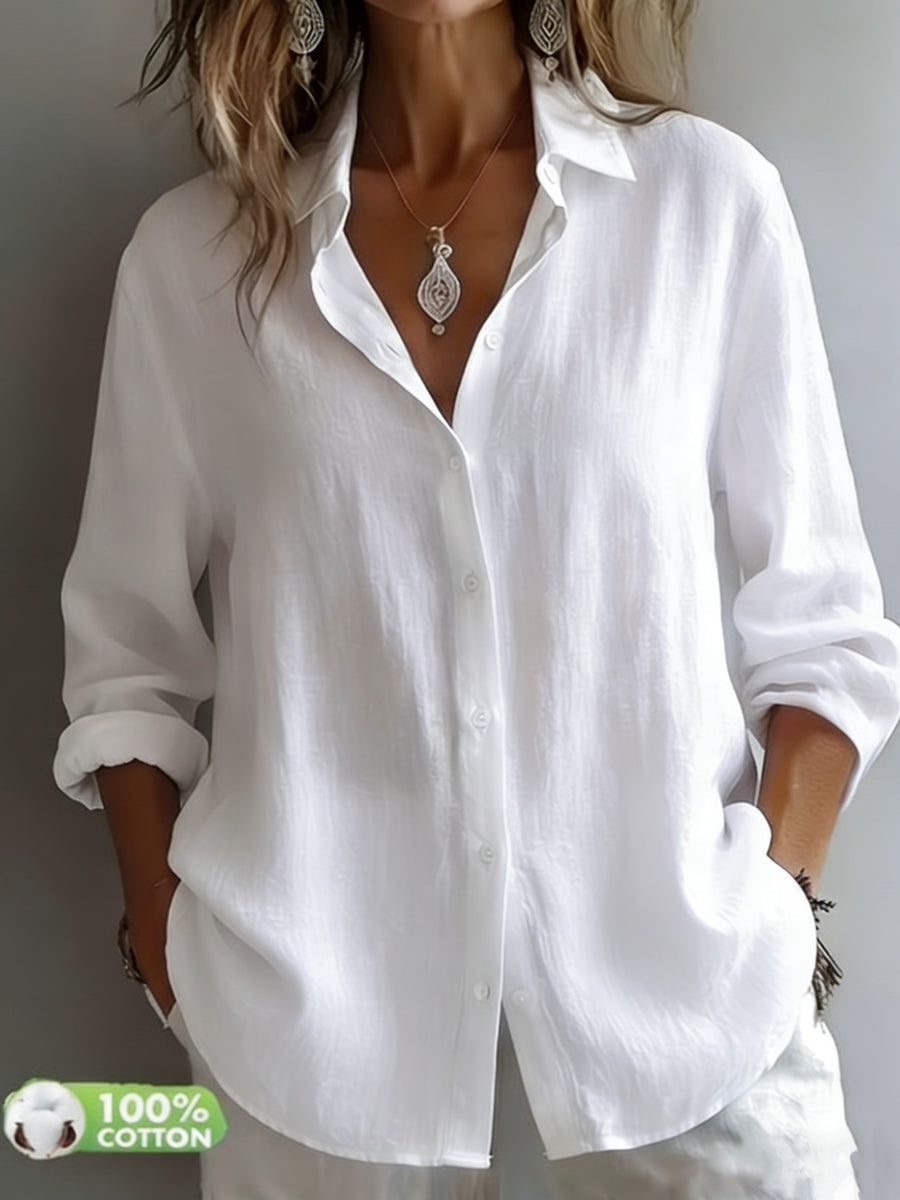 Ladies' Fashionable And Elegant Vacation Shirt, Casual, Versatile, Loose-Fitting Commuter Top, Wilderness Orienteering - White