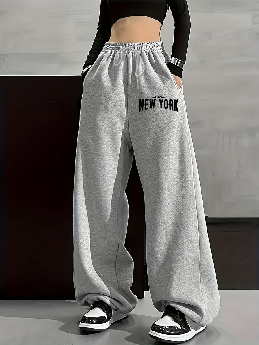Autumn and Winter Fashion Casual Women's Trousers, Monochrome Tunic S Trousers, Casual Loose Sweatpants, Women's Fashion - Grey
