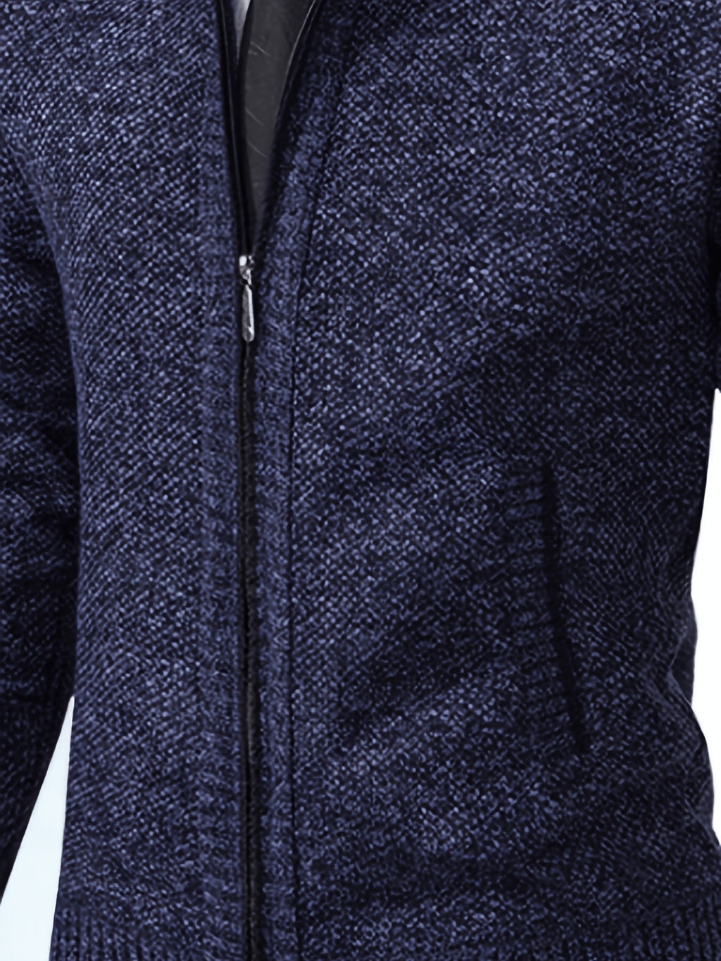 Single Casual Knitted Jacket with Stand-Up Collar And Smooth Zipper, Comfortable And Loose Retro Style, Versatile And Durable for Upper Body. (Includes Jacket) - Navy Color