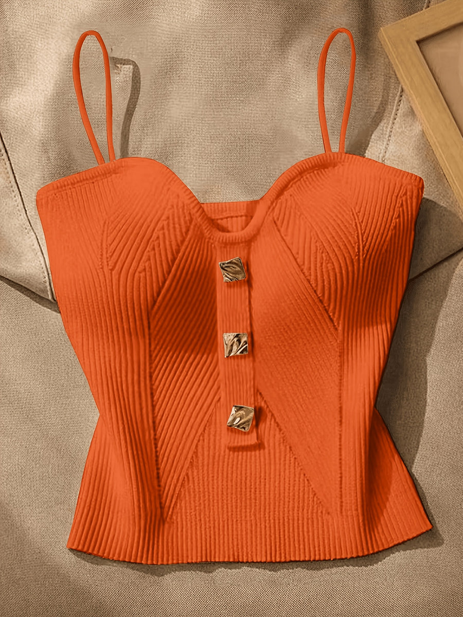 Women's Metal-Embellished Body-Hugging Top ZLLZ - Orange