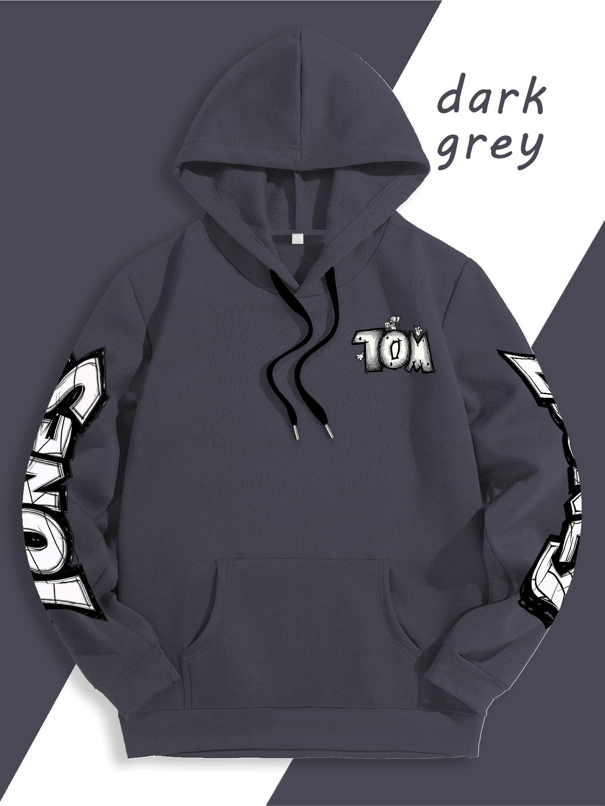 Men's Warner Bros. Vacation Hand-Drawn Sketch Print Hooded Sweatshirt, a Loose and Casual Hoodie Suitable for Animation IP Enthusiasts, Daily Commutes to School, Streetwear, and  Outfits for Couples and Best Friends - Dark Gray
