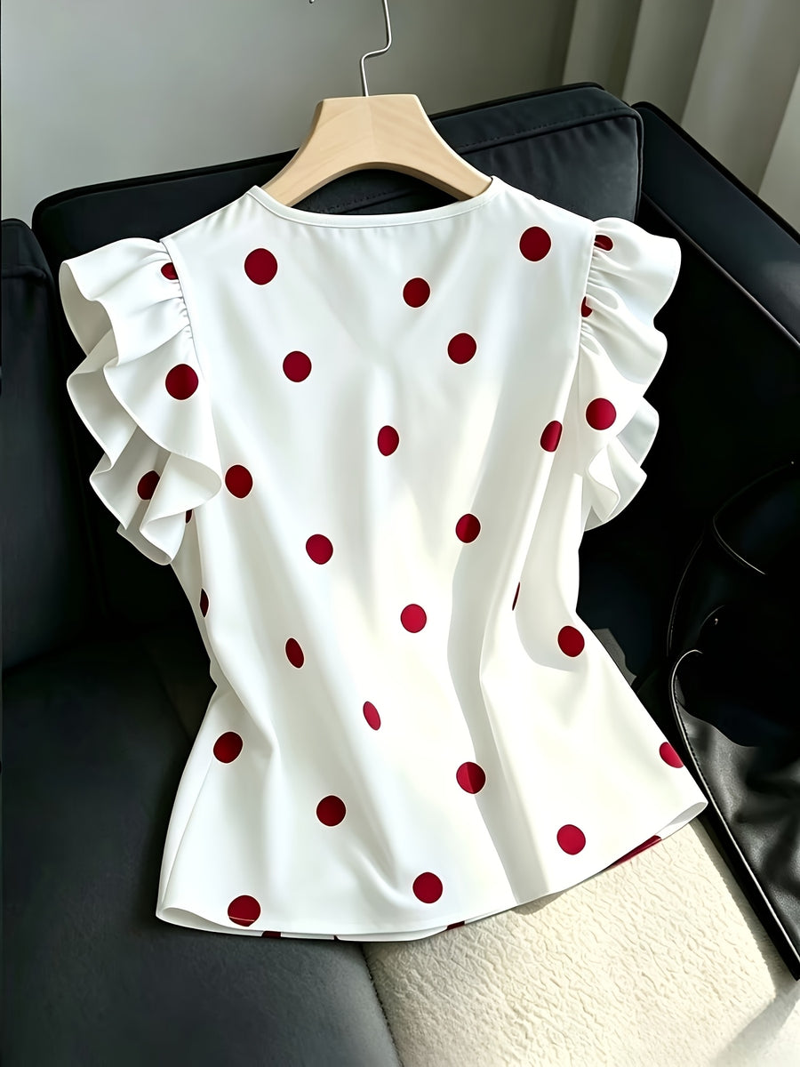 New Ruffled Fashion Polka Dot Vest, Suitable for Work, Weddings, Parties, Concerts, Brunch, Airport, Daily Fashion, Suitable for Halloween, Christmas, Retro Style - Red Polka Dots