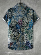 Men's Hawaiian Hibiscus Button- Shirt - Short Sleeve Collar Button-Up Shirt with Hawaiian Flower Print, Machine Washable Summer Beachwear for Vacation, Hawaiian & Casual Outfits - Non-Stretch Suitable for Hawaii Style - Multicolor