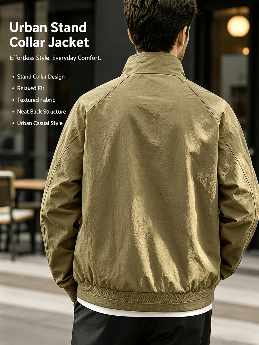 Men'S Stand-Collar Casual Commuter Jacket, Mesh Breathable Lining, Premium Wrinkle-Resistant Easy Care Fabric, Stand-Collar Zipper Closure, Ribbed Cuffs And Hem, Loose Fit Suitable for Business, Commute, And Casual Wear, Multi-Scene Men'S Outerwear - Khaki