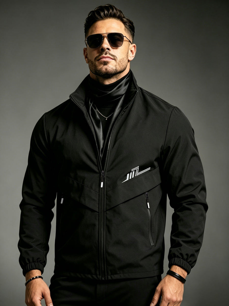 Men'S Windbreaker, Men'S Jacket, Men'S Casual Coat, Men'S Work Practical Jacket, Business Coat, Men'S Work Wear, Outdoor Sports Jacket for Men, Stand-Up Collar Windbreaker, Shell Jacket, Daily Work Scene Wear - Black
