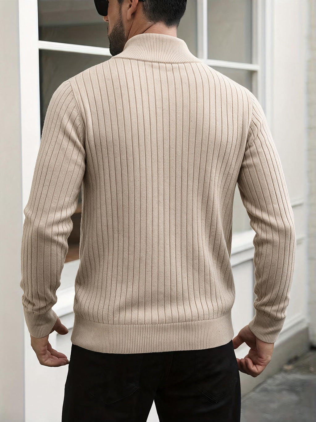 Men'S Stand Collar Half-Zip Sweater for Autumn And Winter, Versatile Long Sleeve Top, Warm And Comfortable Half-Placket Long Sleeve Sweatshirt, Classic Versatile Casual Pullover, Suitable for Daily Leisure And Street Strolls - Apricot
