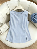 2026 Summer Women's Elegant and Fashionable Short-Sleeve Printed Shirt Vest Top, Women's Striped Komusuba, Comfortable Sleeveless Shirt for Commuting and Vacation - Mixed colors
