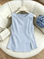 2026 Summer Women's Elegant and Fashionable Short-Sleeve Printed Shirt Vest Top, Women's Striped Komusuba, Comfortable Sleeveless Shirt for Commuting and Vacation - Mixed colors