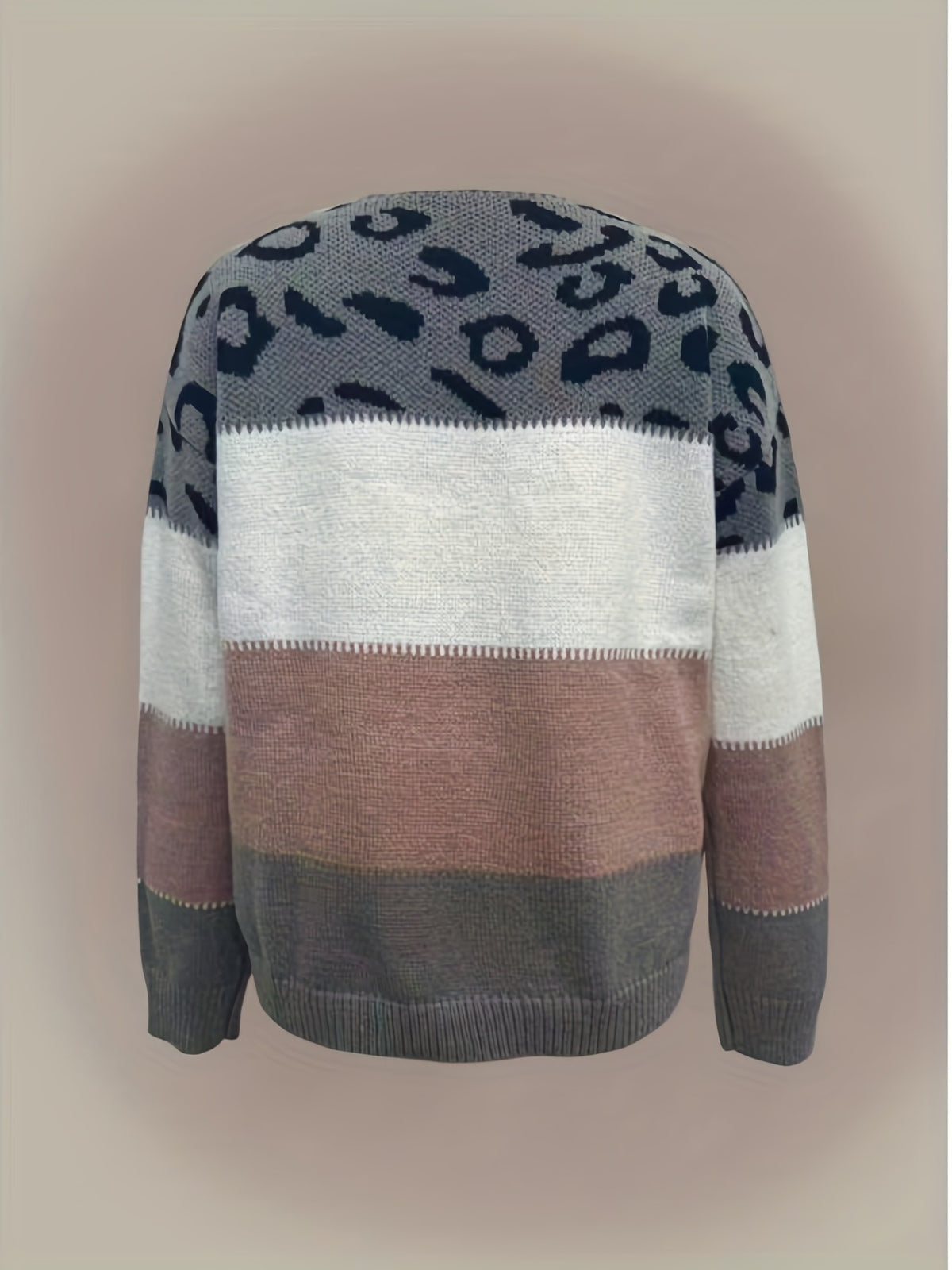 Autumn And Winter Leopard Print Color-Blocked Pullover Sweater - Pink Color