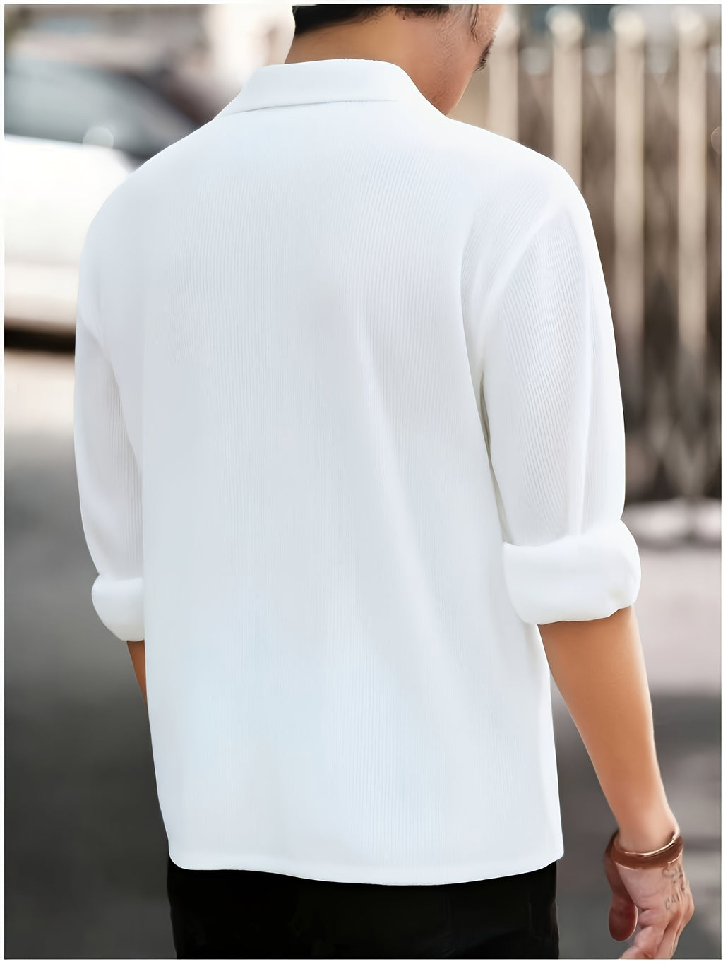 Spring And Autumn Men'S Corduroy Shirt (Jacket) Long Sleeve Lapel Double Pocket Regular Casual Retro Cool Top (Multi-Color) - White