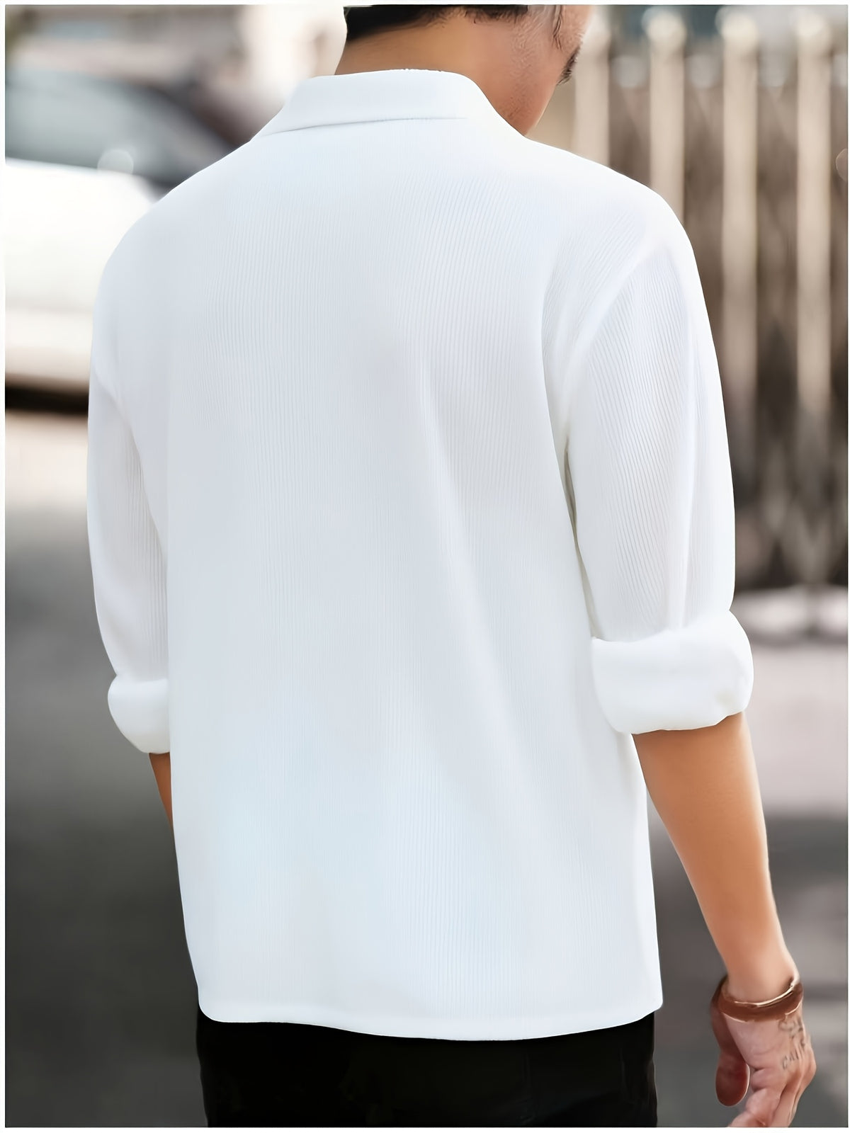 Spring And Autumn Men'S Corduroy Shirt (Jacket) Long Sleeve Lapel Double Pocket Regular Casual Retro Cool Top (Multi-Color) - White