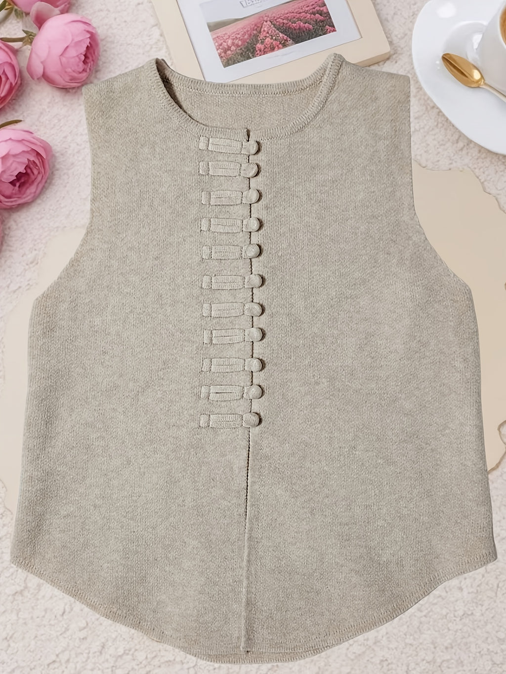 2026 New Women's Spring/Autumn New Chinese-Style Vintage Elegant Casual Solid Color Soft Sweater Vest Outerwear Jacket - Off-white