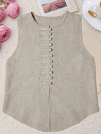 2026 New Women's Spring/Autumn New Chinese-Style Vintage Elegant Casual Solid Color Soft Sweater Vest Outerwear Jacket - Off-white