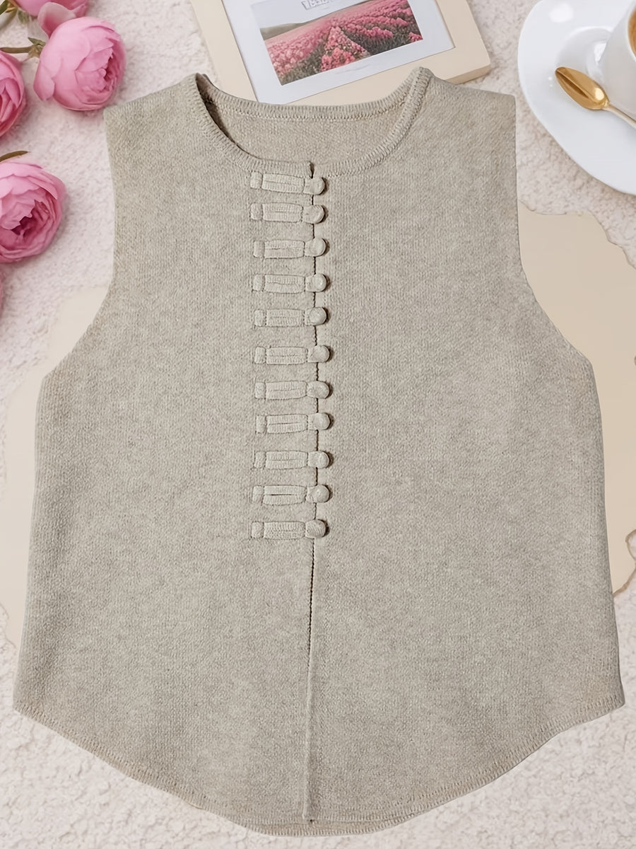 2026 New Women's Spring/Autumn New Chinese-Style Vintage Elegant Casual Solid Color Soft Sweater Vest Outerwear Jacket - Off-white
