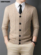 Men'S Wool Blend, Thick Knit Cardigan, Warm Casual Layering Top for Fall And Winter - Camel