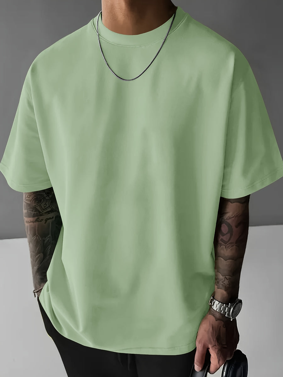 Men'S Short Sleeve T-Shirt, 100% Fabric, Loose Fit, Fashion Casual Round Neck Top, Spring Summer Outdoor Apparel for Men, Tops for 11 Holidays - Light Green