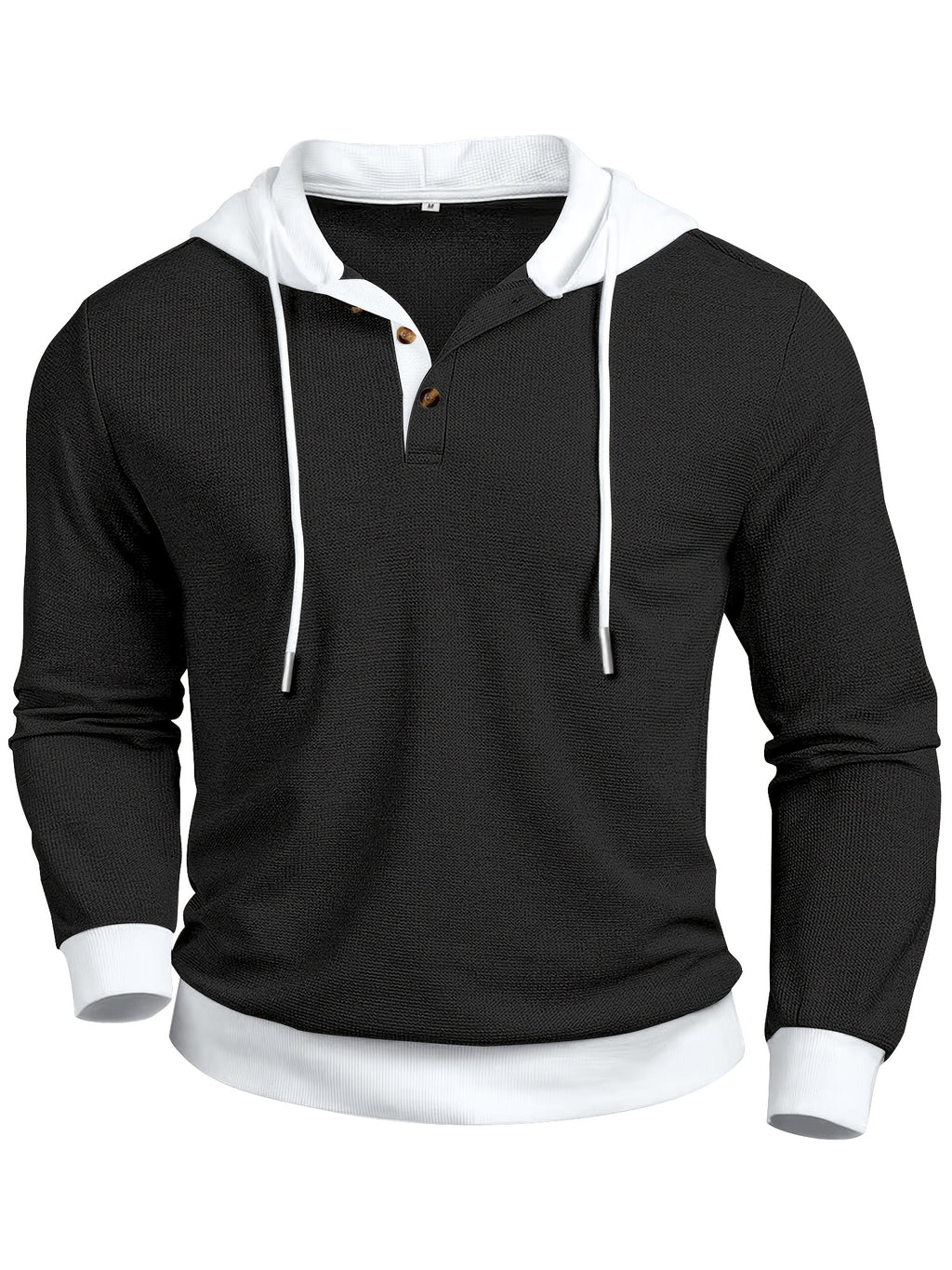 Men'S Casual Sweater Long-Sleeve Outdoor Stitching Hooded Contrast Color Half-Open Placket Design Fashionable Spring And Autumn Henry Hoodie - Black