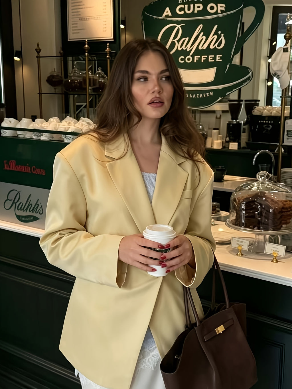 Elegant Women's Spring/Autumn Blazer, Long Sleeve Lapel Double-Breasted Suit Jacket, Stylish Outerwear for Daily Casual, Workplace, and Office Wear - Yellow