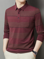 SaXing OBM Men's New Spring/Autumn Polo Shirt, Contrast Color Half-Open Placket Single-Breasted Polo Collar Long Sleeve Pullover Base Layer Top, Suitable for Spring, Summer, Autumn, and Winter Wear, Versatile for Daily and Casual Wear - Red