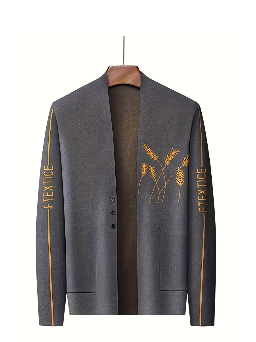 Father'S Day Gift for Men 2024 New Men'S Wheat Ear Jacquard High-Elastic Knit Cardigan, Fashionable Japanese Korean Trendy Outerwear Top - Grey