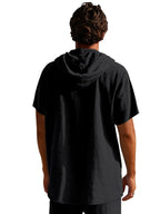 2pcs Men'S Linen Blend Short Sleeve Hooded Henley Shirt, Casual Half-Button Drawstring Hooded Top, Lightweight Breathable Wrinkle-Resistant Summer Beach Shirt, Loose V-Neck Linen Hooded T-Shirt, Suitable for Vacation, Casual Wear - Light white+black