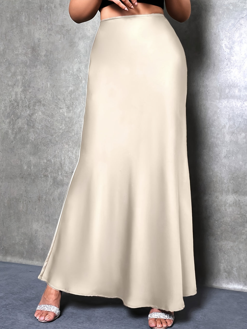 Women's High-Waisted Solid Color Elegant Satin Skirt, Suitable for Date, Party, Gift, All Season - Champagne