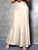 Women's High-Waisted Solid Color Elegant Satin Skirt, Suitable for Date, Party, Gift, All Season - Champagne