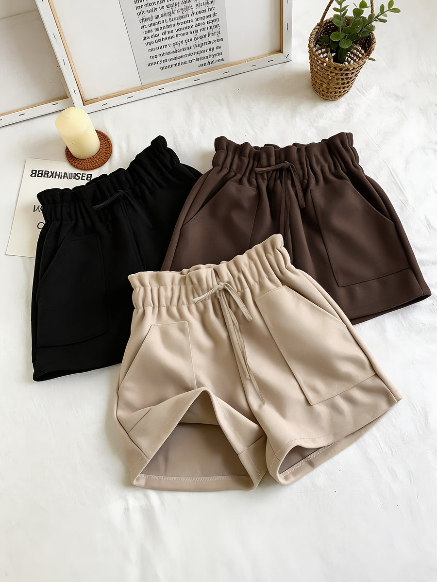 Fashionable Loose-Fit Versatile Shorts Set for Home or Outdoors, Comfortable Wide-Leg Women's Shorts, 3pcs Set - Apricot+Black+Brown